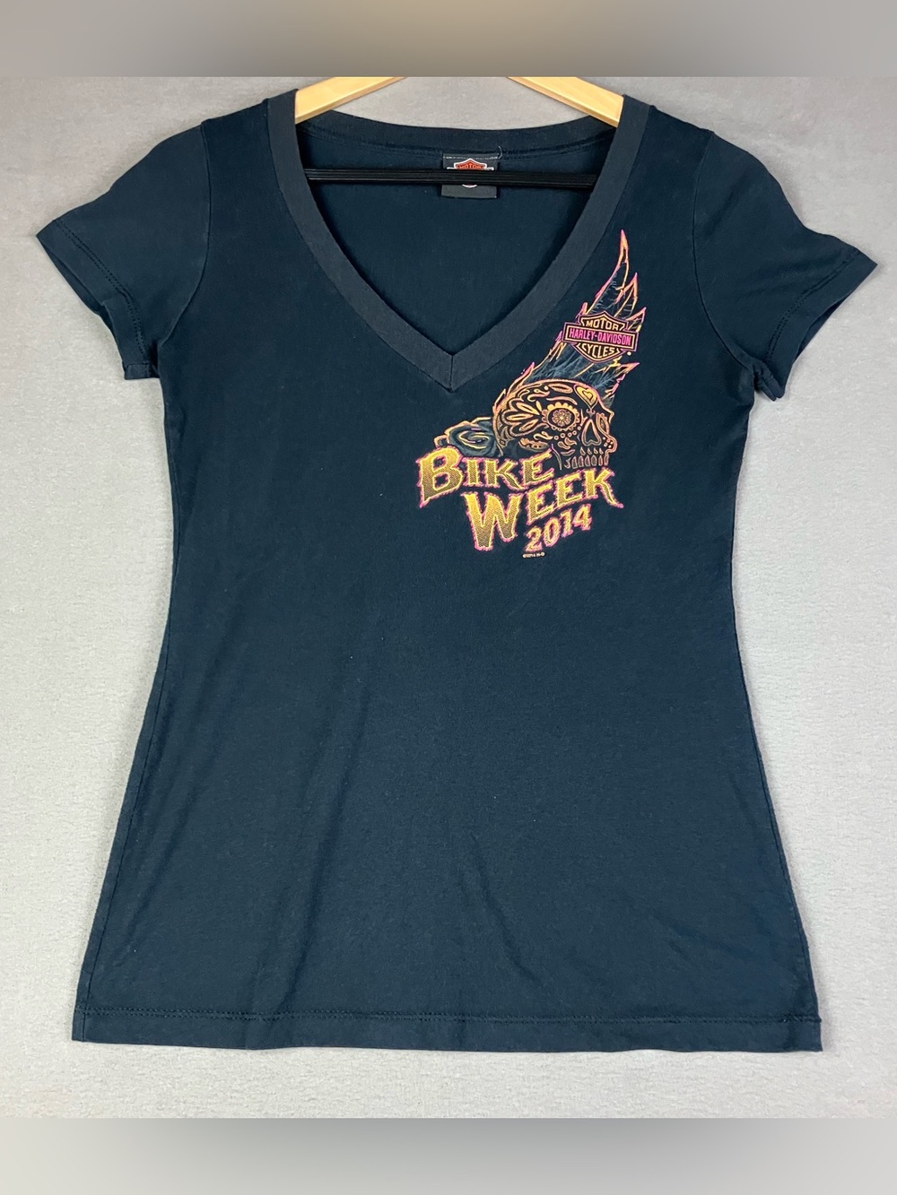 Harley Davidson Bike Week 2014 Women’s Size S Graphic T Shirt Black Logo Biker.